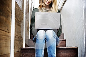 Woman Laptop Browsing Social Networking Technology Concept