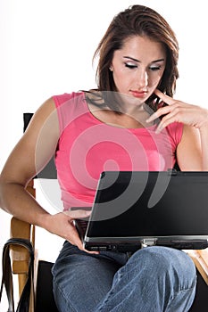 Woman With Laptop In Directors Chair