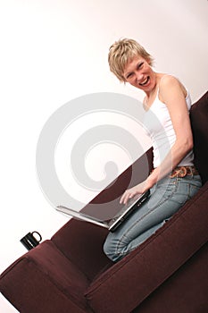 Woman with laptop - having fun