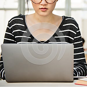 Woman Laptop Searching Research Connection Technology Concept