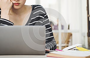 Woman Laptop Searching Research Connection Technology Concept