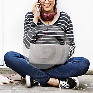 Woman Laptop Searching Research Connection Technology Concept