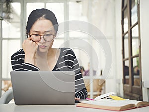 Woman Laptop Searching Research Connection Technology Concept