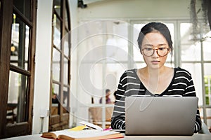 Woman Laptop Searching Research Connection Technology Concept