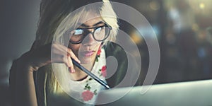 Woman Laptop Working Planning Thinking Concept