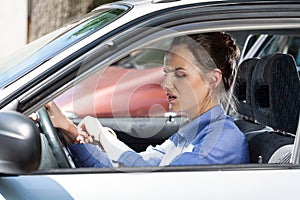 Woman late for work photo