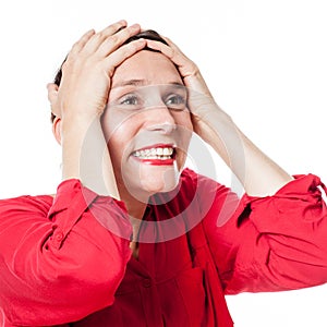 Woman laughing expressing delight pleasure and wellbeing