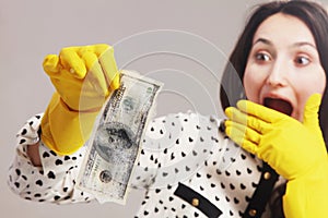 Woman launder shady money (illegal cash, dollars bill, corruptio