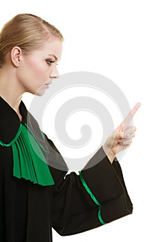 Woman lawyer wagging her finger scolding isolated