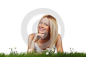 Woman laying on grass