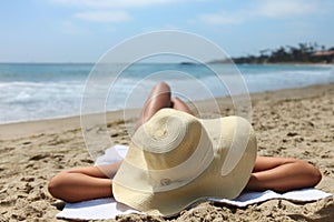 Woman Laying Out Sunbathing at the Beach photo