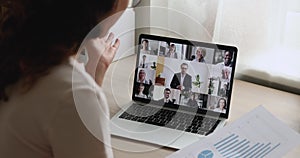 Woman lead virtual meeting with multiethnic business partners by videoconference