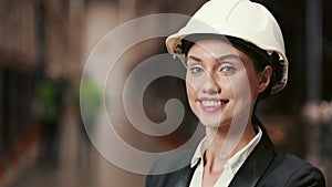 Woman Leader Looking at the Camera in Storage. Logistic. Warehouse