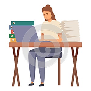 Woman leader workaholic icon cartoon vector. Paper work photo