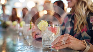 A woman leads a group in a fun alcoholfree cocktailmaking class at the anniversary party demonstrating delicious and