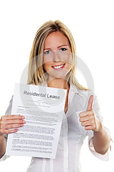 Woman with a lease in English