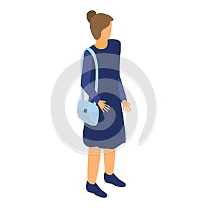 Woman with leather bag icon, isometric style
