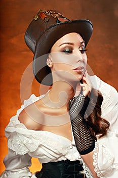 Woman in leather hat