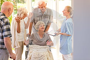 Woman leaving hospital