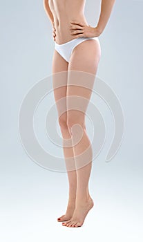 Woman, leg or epilation as skincare, beauty or bodycare in luxury, wellness or studio mockup. Female person, balance or