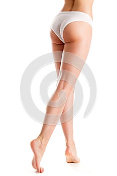 Woman Leg in White Pantie, Female Body Beauty and Skin Care photo