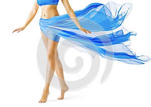Woman Legs, Girl in Blue Waving Dress, Leg Tiptoe on White