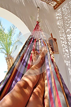 Woman legs in hammock - portrait