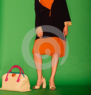 Woman legs with handbag. Shopping and business