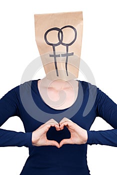 Woman with lesbian sign