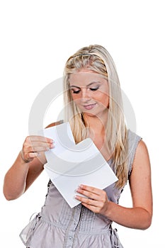 Woman is a letter in an envelope