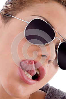 Woman licking her lips