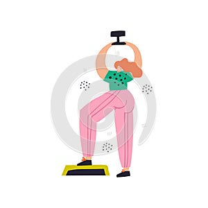 Woman lifting dumbbell hand drawn illustration