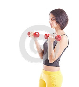 Woman lifting dumbbells