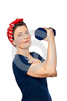 Woman lifting weight rosie isolated photo