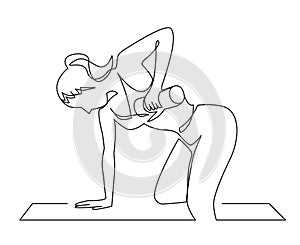 Woman lifting weights continuous one line drawing. Female bodybuilder vector hand drawn