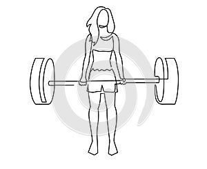 Woman lifting weights continuous one line drawing. Female bodybuilder vector hand drawn