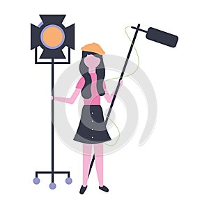 Woman with light and microphone production movie film