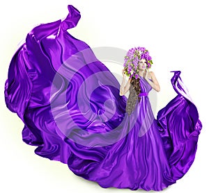 Woman Lilac Dress, Fashion Model, Flowers Hat, White