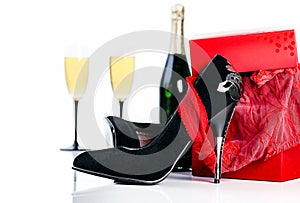 Woman Lingerie, High Heels, Champagne