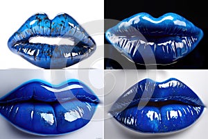 Woman Lips Closeup, Blue Lipstick Makeup, Beautiful Mouth Make-Up, Model Girl Lip, Lips Macro