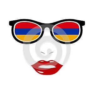 Woman lips and eyeglasses with armenia flag photo