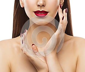 Woman Lips Nails Beauty, Model Makeup, Face and Hands Skin Care