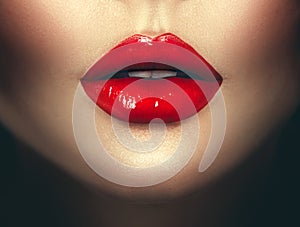 woman lips with red lipstick