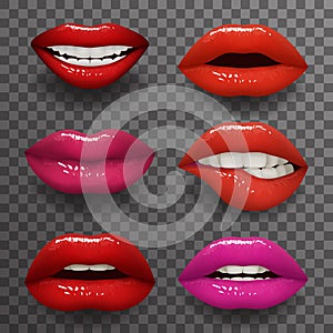 Woman lips stylish slightly open mouth isolated 3d realistic fashion mockup transparent background design vector