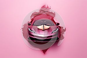 woman lipstick lipps pink Luxury futuristic convertible sport car illustration generative ai