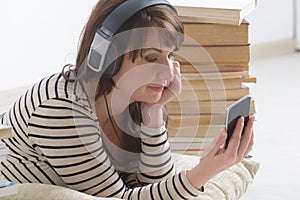 Woman listening an audiobook