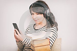 Woman listening an audiobook