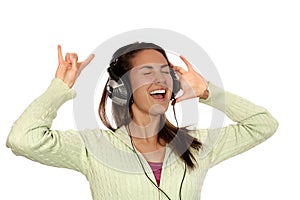 Woman listening loud music