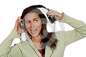 Woman listening loud music