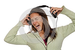 Woman listening loud music